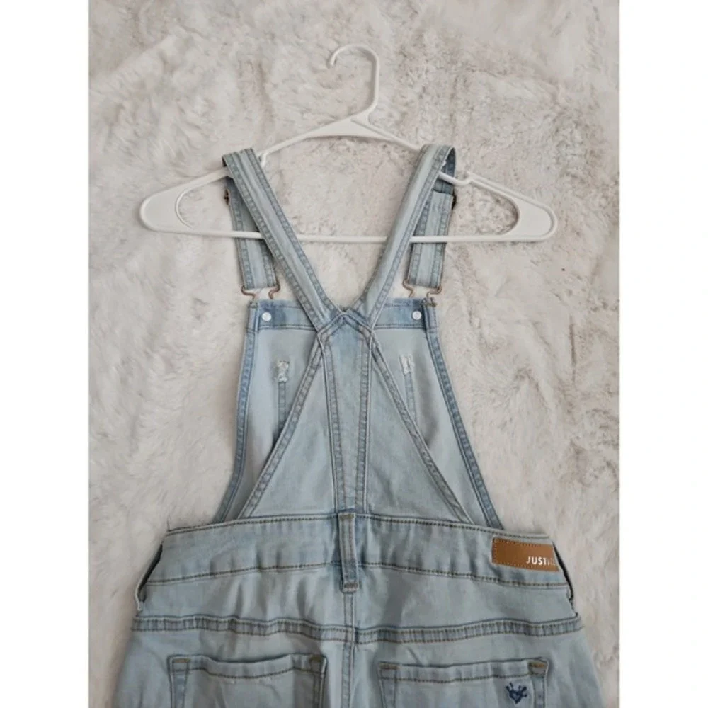 Justice Girls Size 12 Daisy Embroidered Denim Shortalls Light Wash Distressed